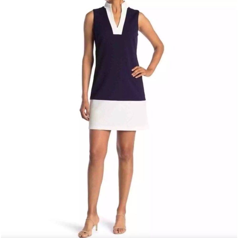 Sail to Sable Colorblock Sleeveless Classic Knit Tunic Dress Navy/White Sz XL